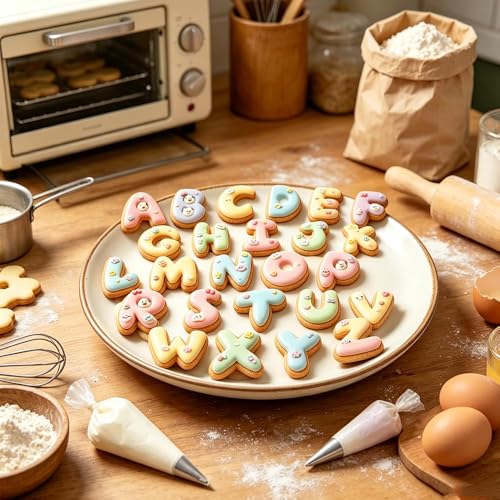 Round Letter Cookie Cutters Set - 2 Inch Stainless Steel Alphabet Shapes - Large 26 Pcs - Perfect for Baking, Fondant, Biscuits, and Holiday Cookies