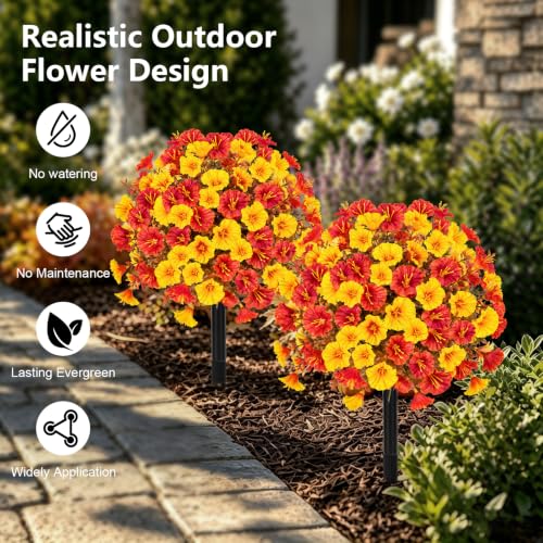 Artificial Fall Mums Flowers - Yellow | Outdoor Decor, Lush & Realistic