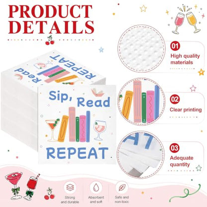 Potchen Sip Read Repeat 50 Pack Christmas Cocktail Napkins for Book Clubs