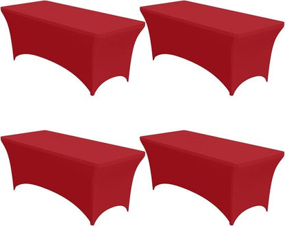 4-Pack Red Spandex Tablecloths - Stretch Fitted 72"x30"x30" Covers for 6ft Rectangle Tables | Wrinkle-Resistant for Weddings & Events