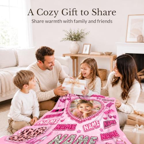 Personalized Pink Girl Photo Blanket - Custom Kids Throw with Text & Image