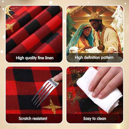 African American Religious Christmas Table Runner Buffalo Plaid Black Jesus Nativity Scene Table Runner for Home Decoration Xmas Winter Holiday Kitchen Decor (13" x 72")