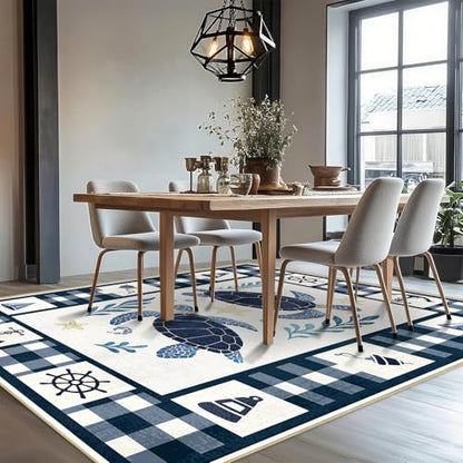 5x7 Nautical Sea Turtle Area Rug - Coastal Machine Washable Floor Decor