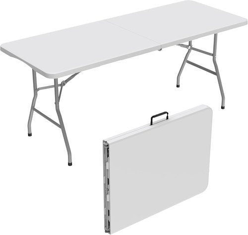 Allpop 6Ft Folding Table - Portable Plastic Dining Table with Carrying Handle for Indoor/Outdoor Use | White