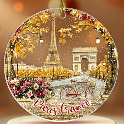 Paris Christmas Acrylic Ornament - Eiffel Tower & Arc de Triomphe, Holiday Decor, Gift for Travelers - Variation of Paris Ornament