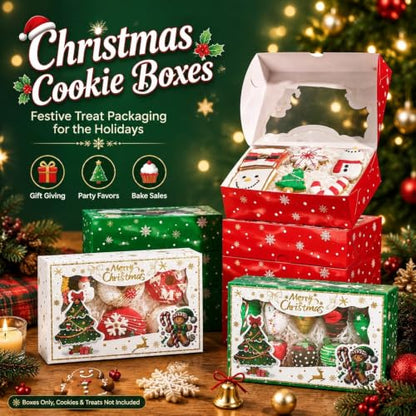 48PCS Christmas Clear Window Strawberry Cookie Boxes - Multi Pattern, 9x6x2.5 Inches