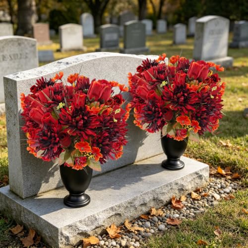 Artificial Fall Cemetery Flowers Set for Grave Decoration - 22 Heads, Weather-Resistant