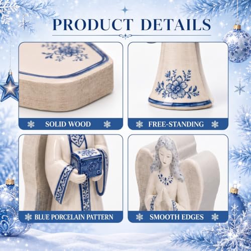 Chinoiserie Blue and White Wooden Nativity Set - 13 Pieces Mini Manger Decor