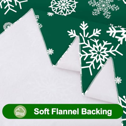 Christmas Table Cloth 60x102 Inch Flannel-Backed Vinyl Rectangular Tablecover - Green & White