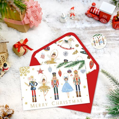 Christmas Greeting Cards Set with Envelopes & Stickers - 24 Pack 4x6 Inch Holiday Note Cards