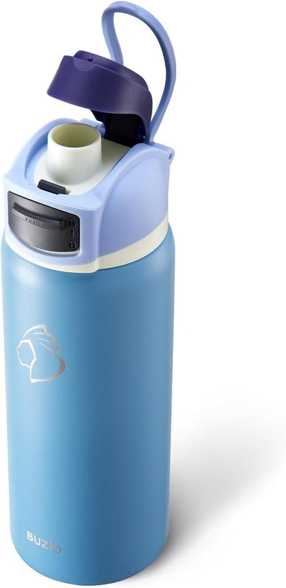 BUZIO 32 oz Insulated Stainless Steel Water Bottle - Triple Wall, Leakproof Lid, Keeps Drinks Cold 48H - Haze Blue