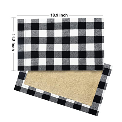 Set of 6 Reversible Christmas Placemats - Black & White Buffalo Check