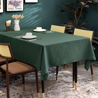 Waterproof Rectangle Table Cloth - Dark Green 91x132 Inches - Faux Linen