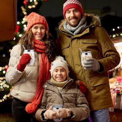 Christmas Insulated Stainless Steel Tumblers with Lids & Straws - 4 Pack