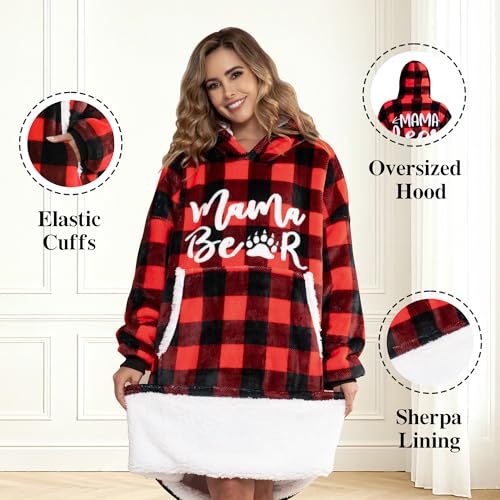 Wearable Blanket Hoodie for Mom Wife - Red & Black, Gift for Women
