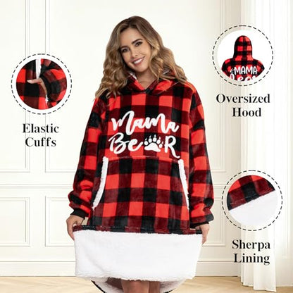 Wearable Blanket Hoodie for Mom Wife - Red & Black, Gift for Women