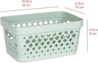 Glad Plastic Baskets - Set of 6 Organizing Bins for Pantry, Bathroom & Linen Closet - 1 Gallon, Sage