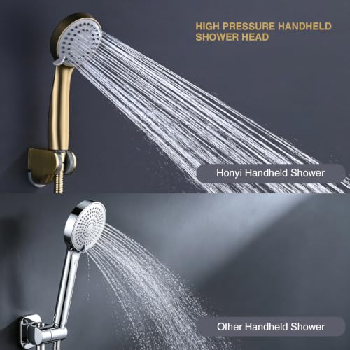 Brushed Gold Handheld Shower Head with Hose and Wall Mount - 3 Spray Modes