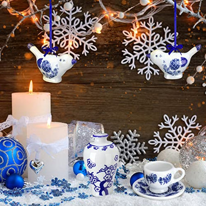 Christmas Porcelain Ornament Set - Blue & White Chinoiserie 9 Pcs Vivid Style