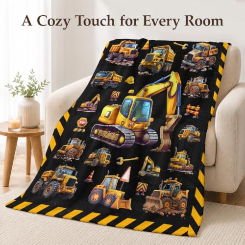 Boys Construction Blanket - 40x50 Fuzzy Flannel Kids Throw - Black