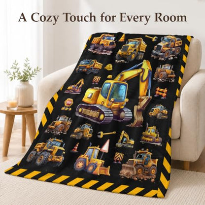 Boys Construction Blanket - 40x50 Fuzzy Flannel Kids Throw - Black