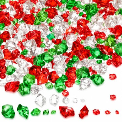 Christmas Acrylic Gems Set - Red, Green & Clear Fake Crystals, 570 pcs