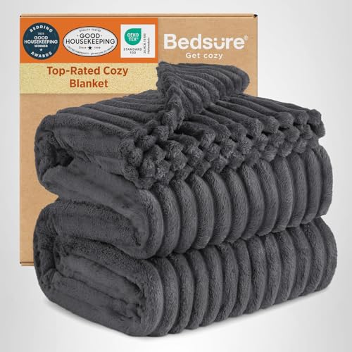 Bedsure GentleSoft Large Fleece Blanket for Bed - Cozy Soft Throw Blankets for Women, Cute Large Throws for Girls, Grey, 120x120 Inches