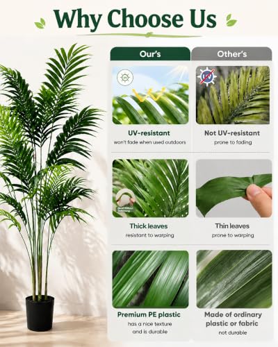 6FT Tall Artificial Palm Tree - Realistic Indoor & Outdoor Fake Plant