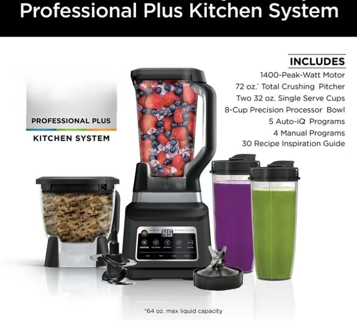 Professionall System Blender Plus - 8 Cup Food Processor with Auto IQ, 1400W Power & XL Capacity