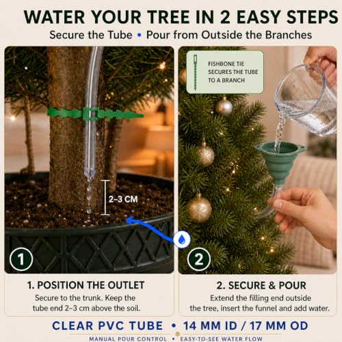 Christmas Tree Watering System with Clear PVC Tube, Collapsible Funnel & Reusable Ties