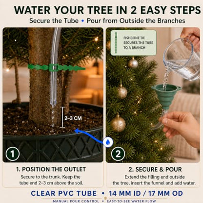 Christmas Tree Watering System with Clear PVC Tube, Collapsible Funnel & Reusable Ties