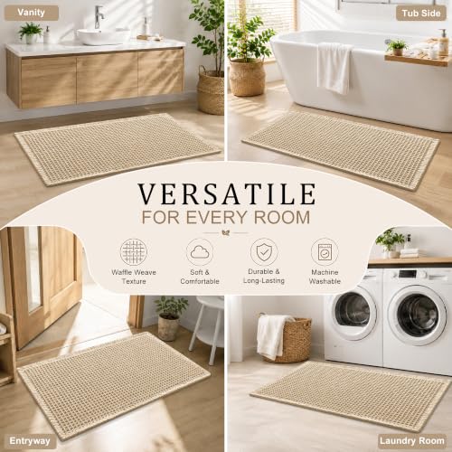 Waffle Bath Mat 30x20 Inch Non-Slip Bathroom Rug - Brown, Upgraded Waffle Texture