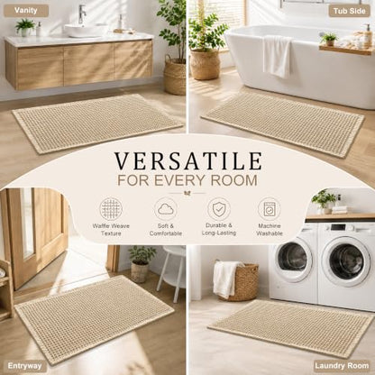 Waffle Bath Mat 30x20 Inch Non-Slip Bathroom Rug - Brown, Upgraded Waffle Texture