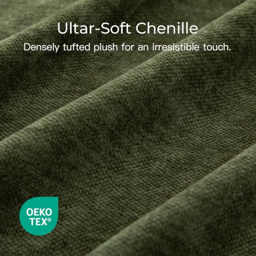 Olive Green Velvet Chenille Duvet Cover Set - Queen with Hidden Zipper & Snaps