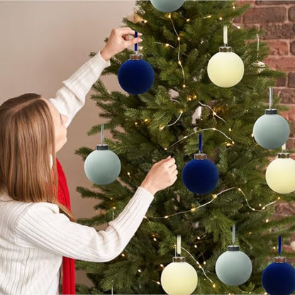 3.15 Inch Velvet Christmas Ornaments Bulk - Beige, Haze Blue & Navy Blue, 24 Pack