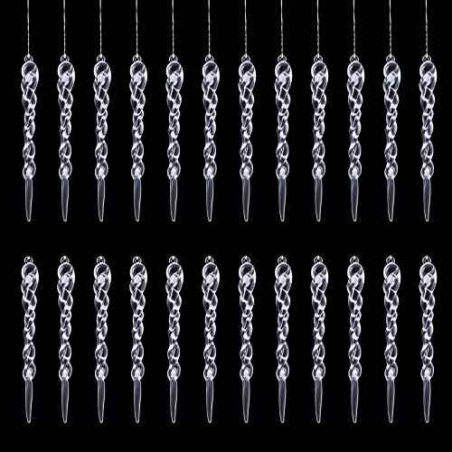 Naler 24 Pieces Christmas Icicle Drop Ornaments Clear Icicles for Christmas Tree Decorations, 5.1 Inch