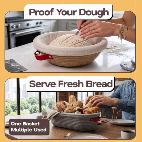 Bread Proofing Basket Set - Round & Oval Sourdough Banneton Baskets with Liners & Cover