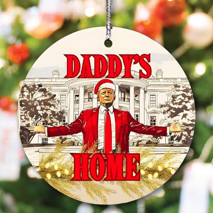 Christmas Trump Ornament 2025 Double-Sided Daddy's Home Patriotic Decor