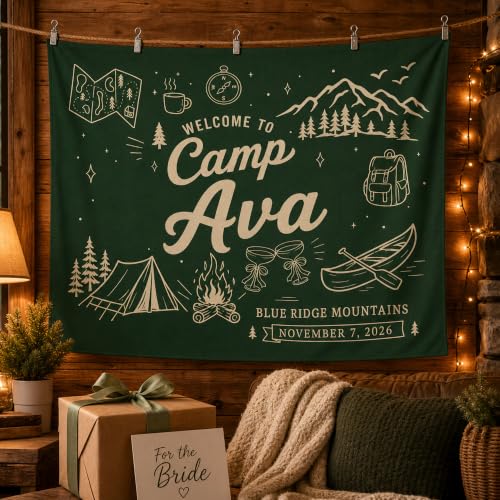 Personalized Camping Tapestry for Bachelorette Party Design 01 - Custom Camp Banner & Welcome Sign