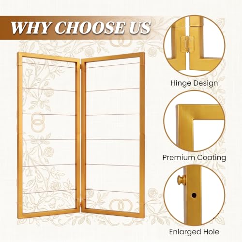 Gold Photo Display Board, Picture Collage Holder with Rope & Clips