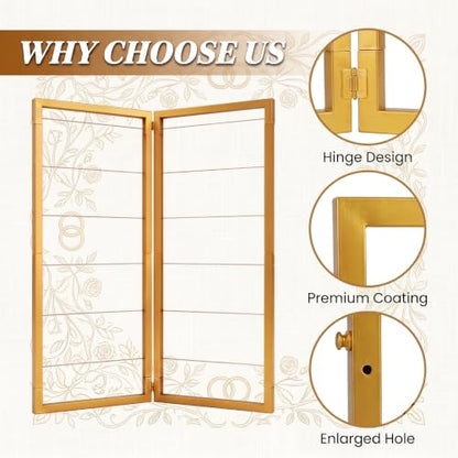 Gold Photo Display Board, Picture Collage Holder with Rope & Clips