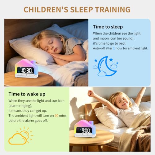 Kids Alarm Clock with White Noise Sleep Aid, Night Light & Snooze