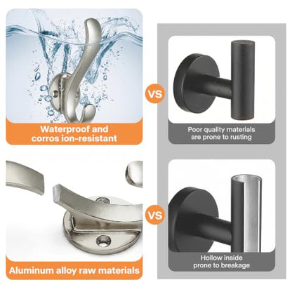 Heavy Duty Coat Hooks 6 Pack - Brushed Nickel Wall Mount Aluminum Hangers