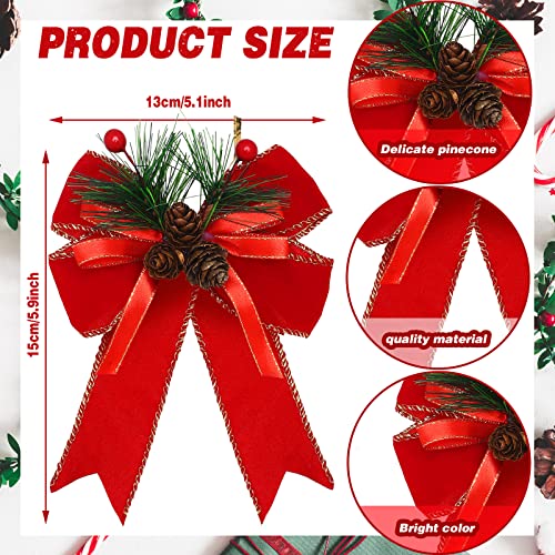 Syhood 6 Pcs Christmas Velvet Bows for Tree Decor Red