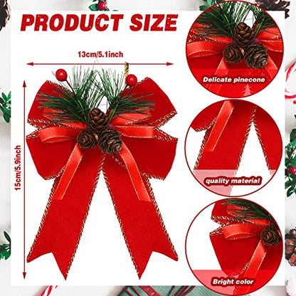 Syhood 6 Pcs Christmas Velvet Bows for Tree Decor Red