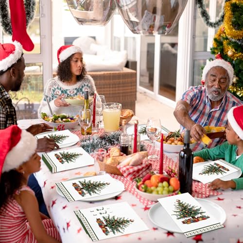 Green Christmas Tree Disposable Paper Napkins 3-Ply Holiday Dinner Set for Xmas