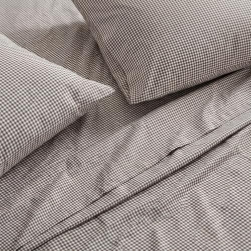 King Cotton Percale Sheet Set with Deep Pocket & Gingham Brown - Martha Stewart