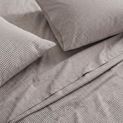 King Cotton Percale Sheet Set with Deep Pocket & Gingham Brown - Martha Stewart