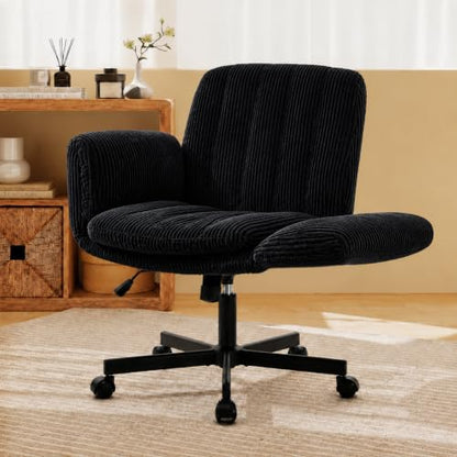 Adjustable Cross Leg Office Chair with Wheels and Armrests - Black