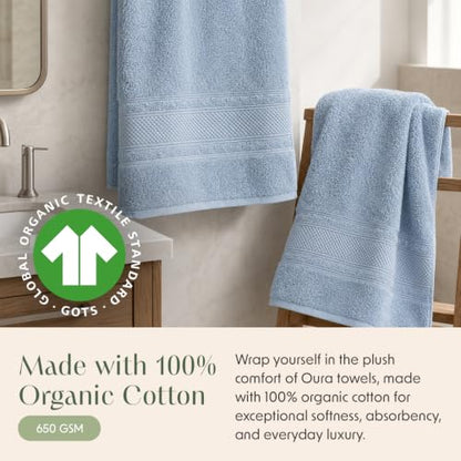 Organic Cotton Bath Towel Set - 6 Piece Blue Fog GOTS Certified Heavyweight